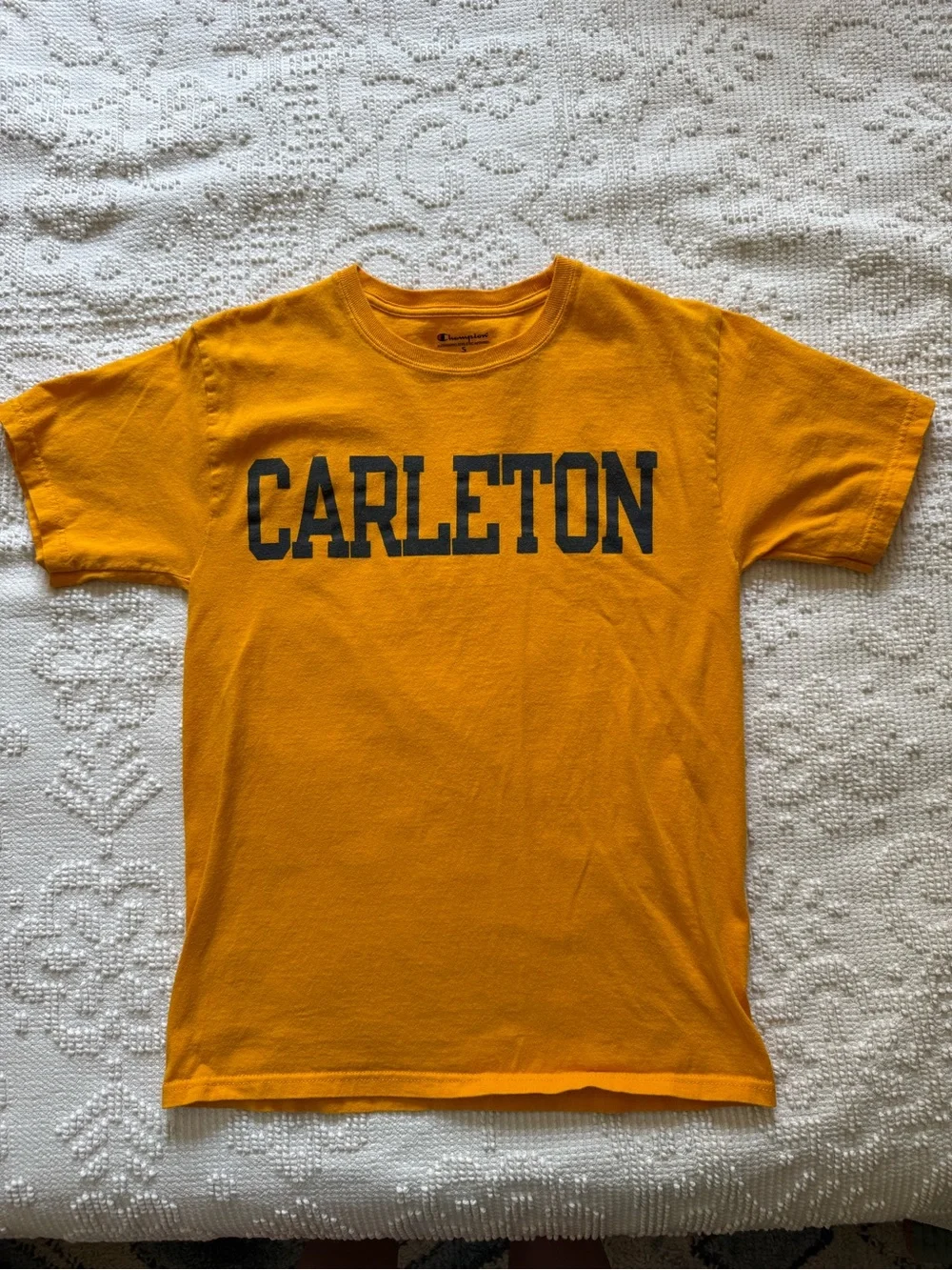 Carleton College  Graphic Tee in Gold with Navy  Lettering Size Small - Picture 6 of 6
